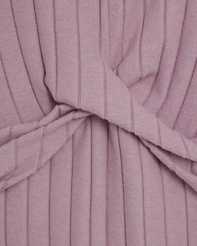 Pink Long Sleeve Cosy Twist Front Midi Dress