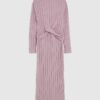 Pink Long Sleeve Cosy Twist Front Midi Dress