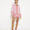 Pink Long Sleeve Embroidered Beach Shirt