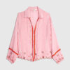 Pink Long Sleeve Embroidered Beach Shirt