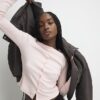 Pink Long Sleeve Ribbed Button Up Top