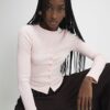 Pink Long Sleeve Ribbed Button Up Top