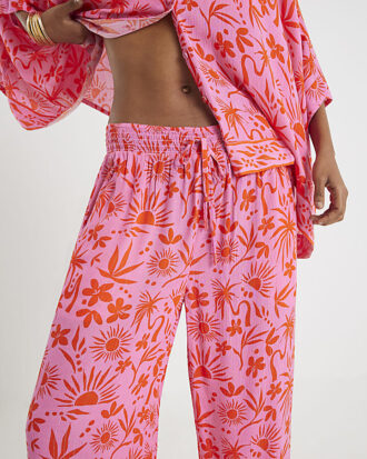 Pink Palm Printed Beach Trousers