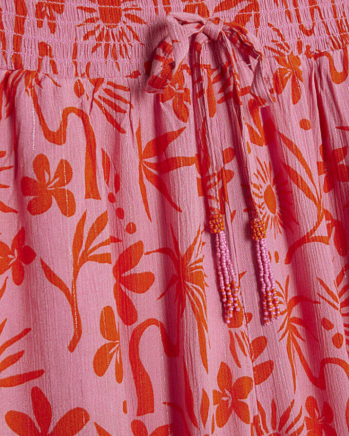 Pink Palm Printed Beach Trousers