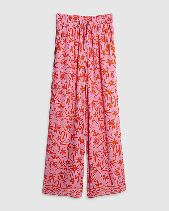 Pink Palm Printed Beach Trousers