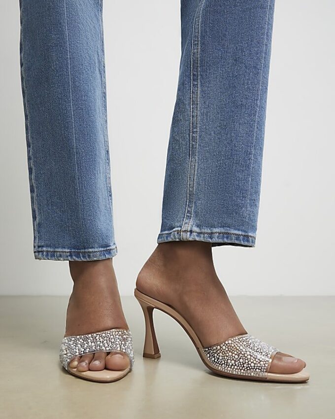 Pink Pearl Perspex Heeled Mule Sandals