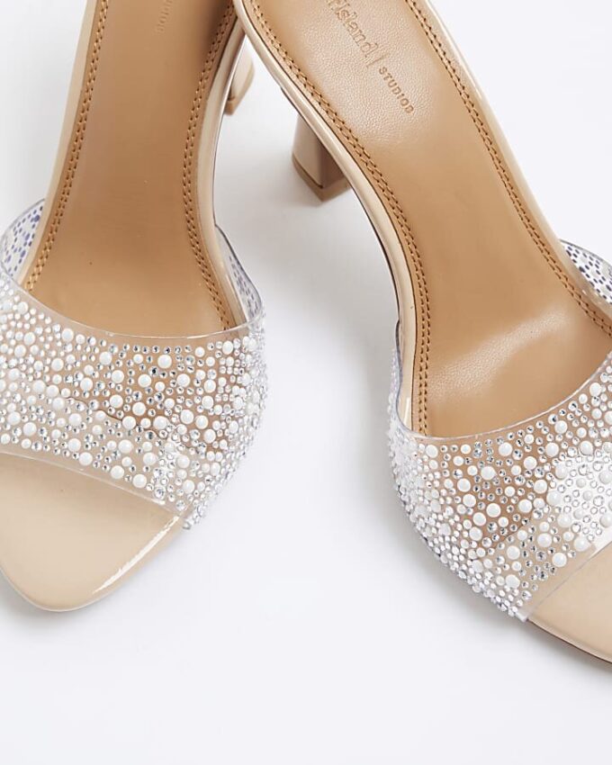 Pink Pearl Perspex Heeled Mule Sandals