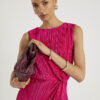 Pink Plisse Knot Side Midi Dress