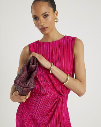 Pink Plisse Knot Side Midi Dress