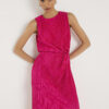 Pink Plisse Knot Side Midi Dress