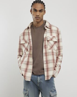 Pink Regular Fit Checked Double Pocket Shirt