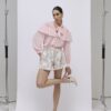 Pink Ruffle Tie Neck Blouse