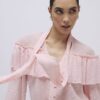 Pink Ruffle Tie Neck Blouse