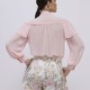 Pink Ruffle Tie Neck Blouse