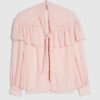 Pink Ruffle Tie Neck Blouse