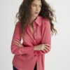Pink Satin Long Sleeve Slim Fit Shirt