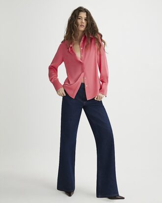 Pink Satin Long Sleeve Slim Fit Shirt