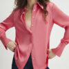 Pink Satin Long Sleeve Slim Fit Shirt