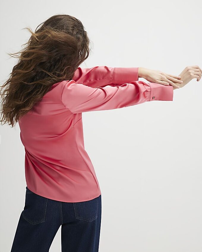 Pink Satin Long Sleeve Slim Fit Shirt