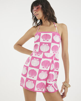 Pink Shell Print Beach Playsuit