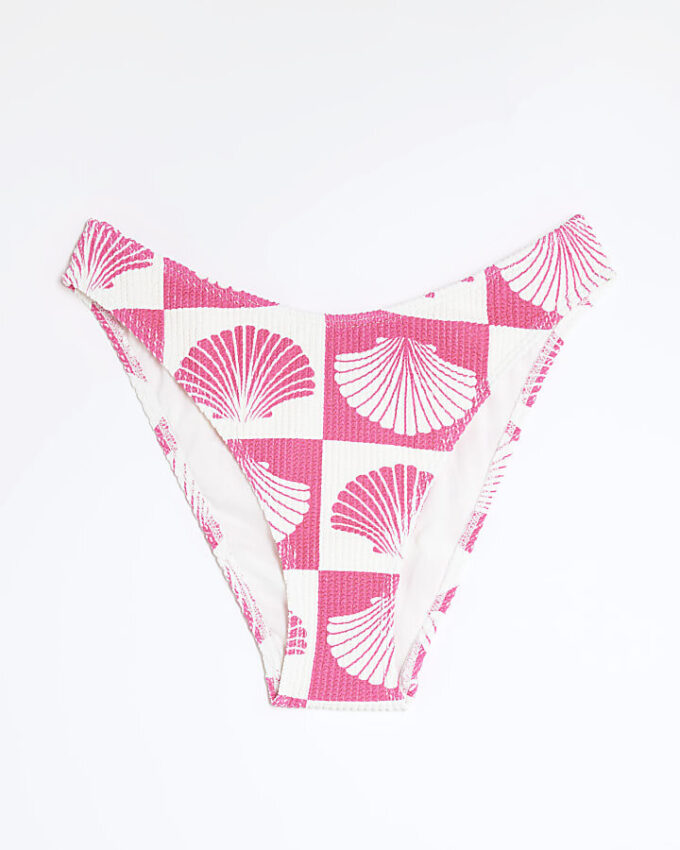Pink Shell Print Textured Bikini Bottoms