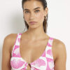 Pink Shell Print Textured Cami Bikini Top