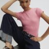 Pink Short Sleeve Fitted Ribbed T-shirt