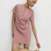 Pink Short Sleeve Scallop Trim Mini Dress Pink Short Sleeve Scallop Trim Mini Dress