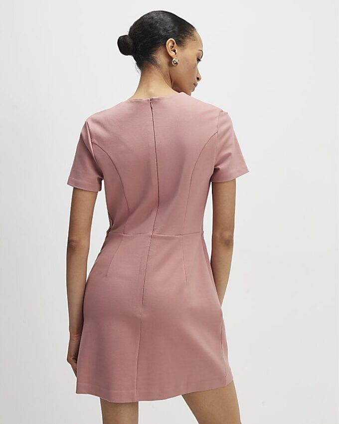Pink Short Sleeve Scallop Trim Mini Dress Pink Short Sleeve Scallop Trim Mini Dress