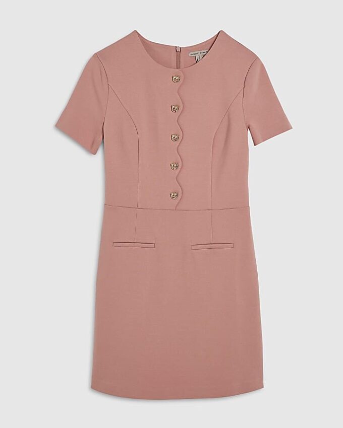 Pink Short Sleeve Scallop Trim Mini Dress Pink Short Sleeve Scallop Trim Mini Dress
