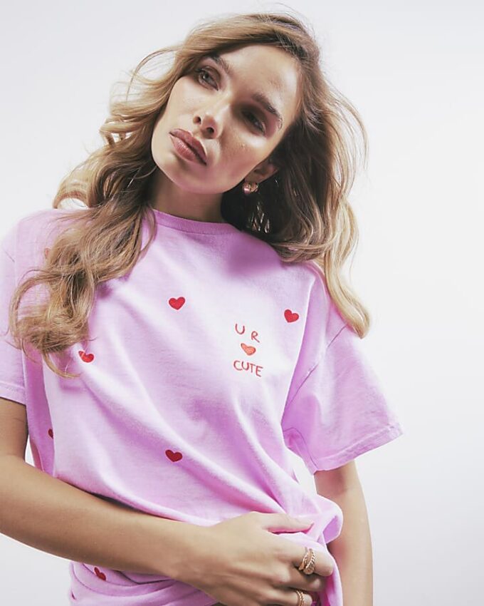 Pink Short Sleeve Ur Cute Embroidered T-shirt