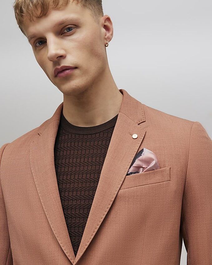 Pink Skinny Fit Textured Suit Jacket