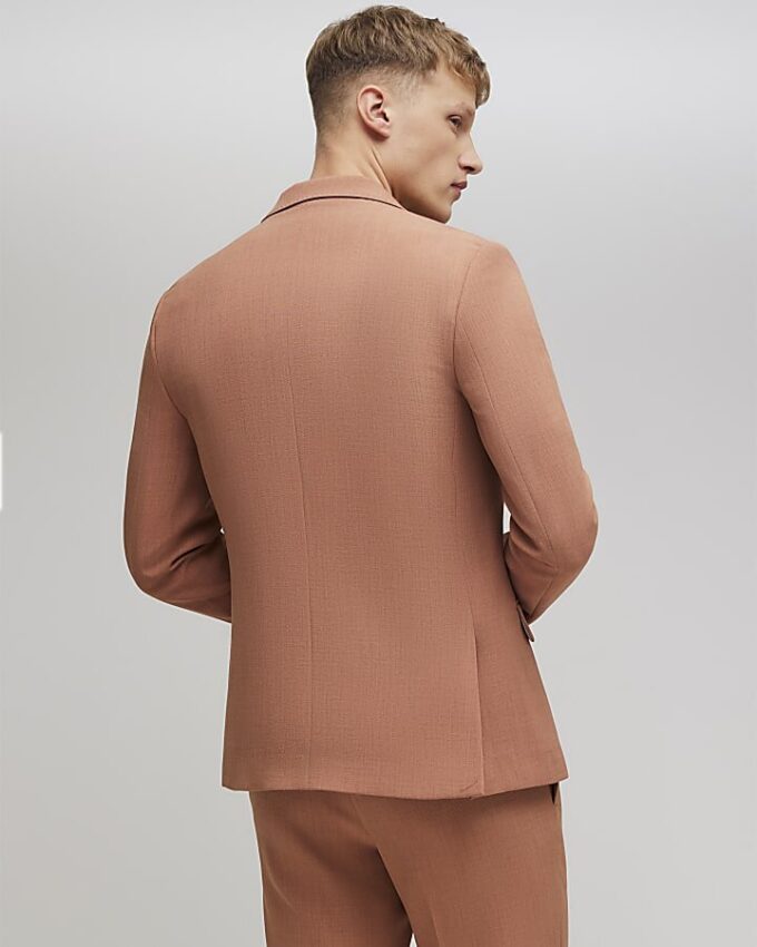 Pink Skinny Fit Textured Suit Jacket
