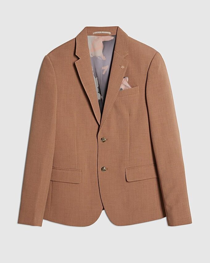 Pink Skinny Fit Textured Suit Jacket