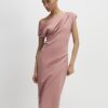 Pink Stretchy Draped Midi Dress Pink Stretchy Draped Midi Dress