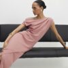 Pink Stretchy Draped Midi Dress Pink Stretchy Draped Midi Dress