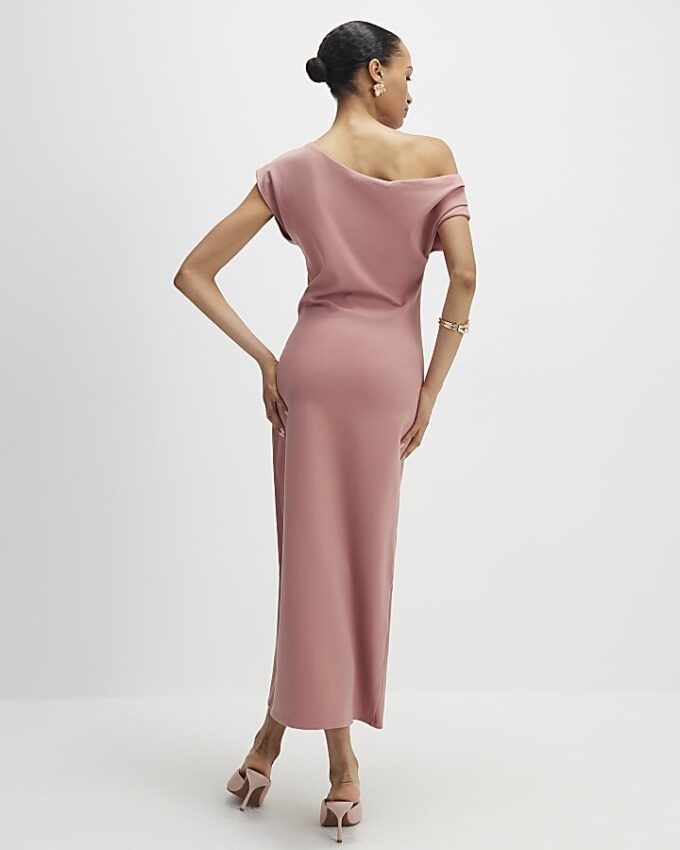 Pink Stretchy Draped Midi Dress Pink Stretchy Draped Midi Dress