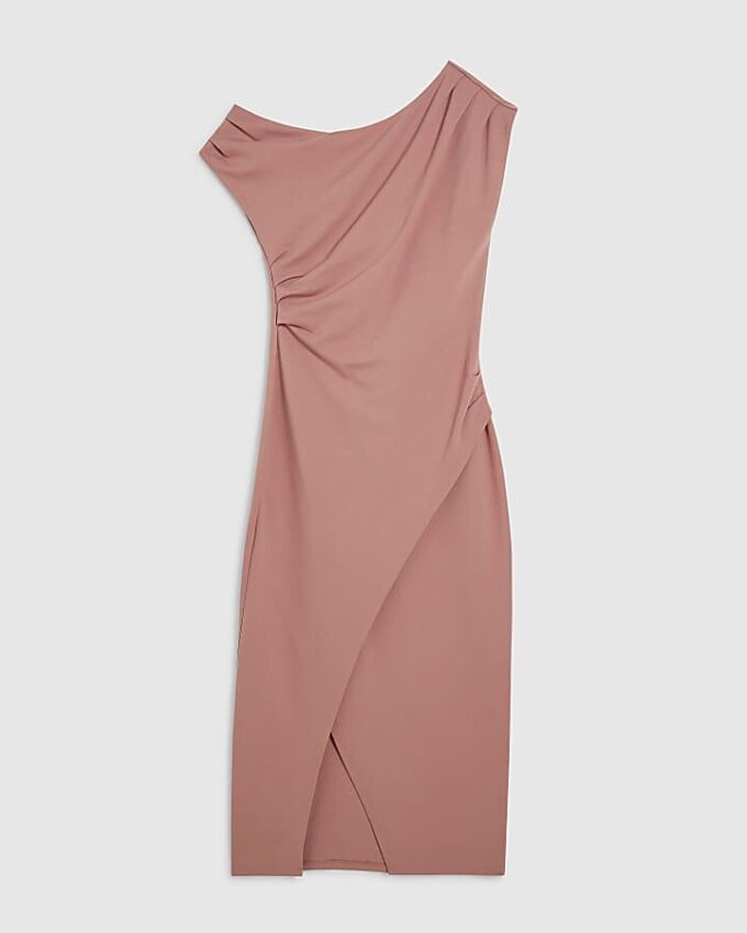 Pink Stretchy Draped Midi Dress Pink Stretchy Draped Midi Dress