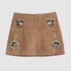 Pink Suede Embellished Mini Skirt