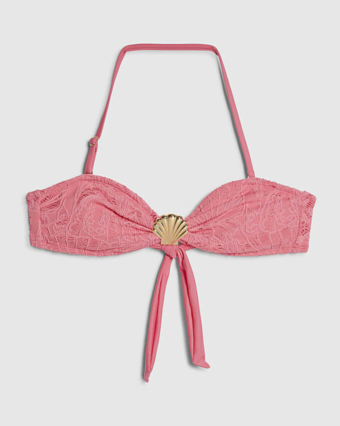 Pink Texture Shell Bandeau Bikini Top