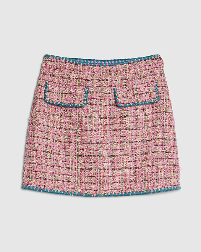 Pink Whipstitch Boucle Mini Skirt