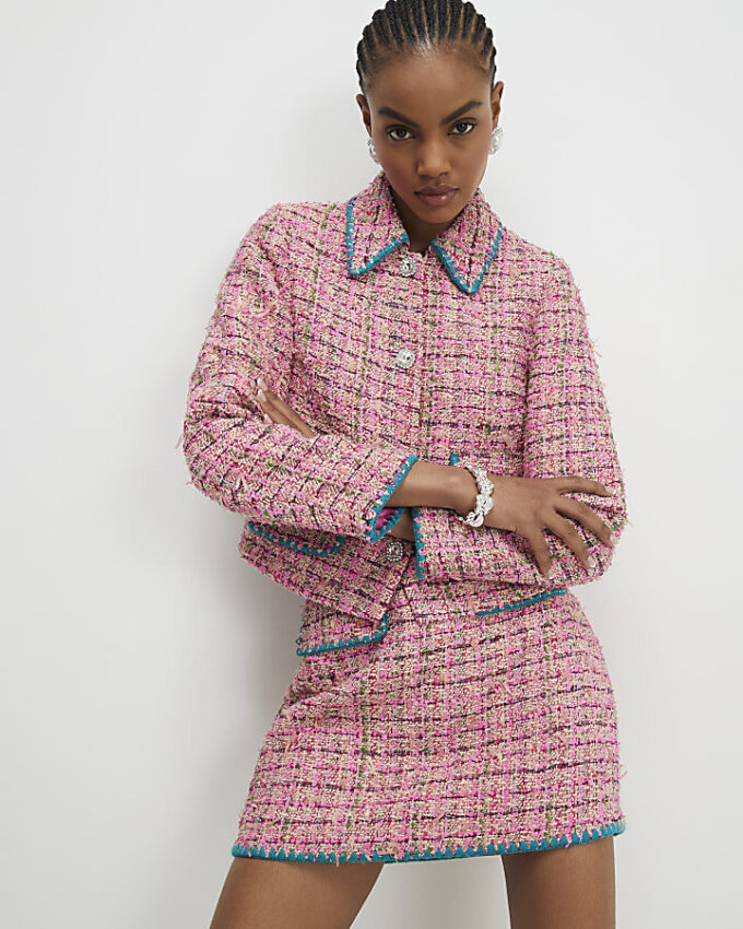Pink Whipstitch Boucle Trophy Jacket