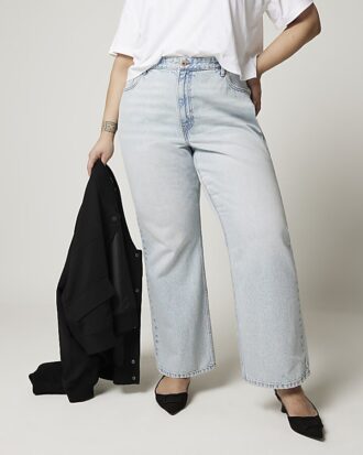 Plus blue high waisted relaxed straight jeans