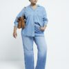 Plus blue high waisted straight leg jeans