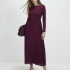 Purple Long Sleeve Gathered Waist Maxi Dress