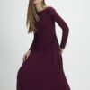 Purple Long Sleeve Gathered Waist Maxi Dress