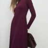 Purple Long Sleeve Gathered Waist Maxi Dress