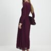 Purple Long Sleeve Gathered Waist Maxi Dress