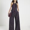 Purple Pinstripe Wide Leg Trousers