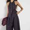 Purple Pinstripe Wide Leg Trousers